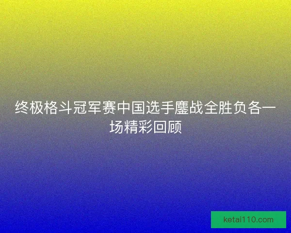 终极格斗冠军赛中国选手鏖战全胜负各一场精彩回顾